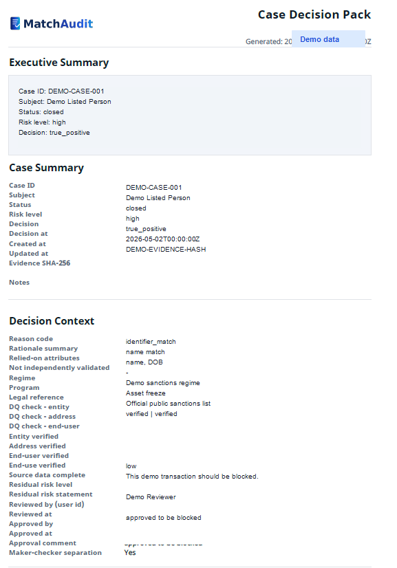 Evidence Pack report screenshot.